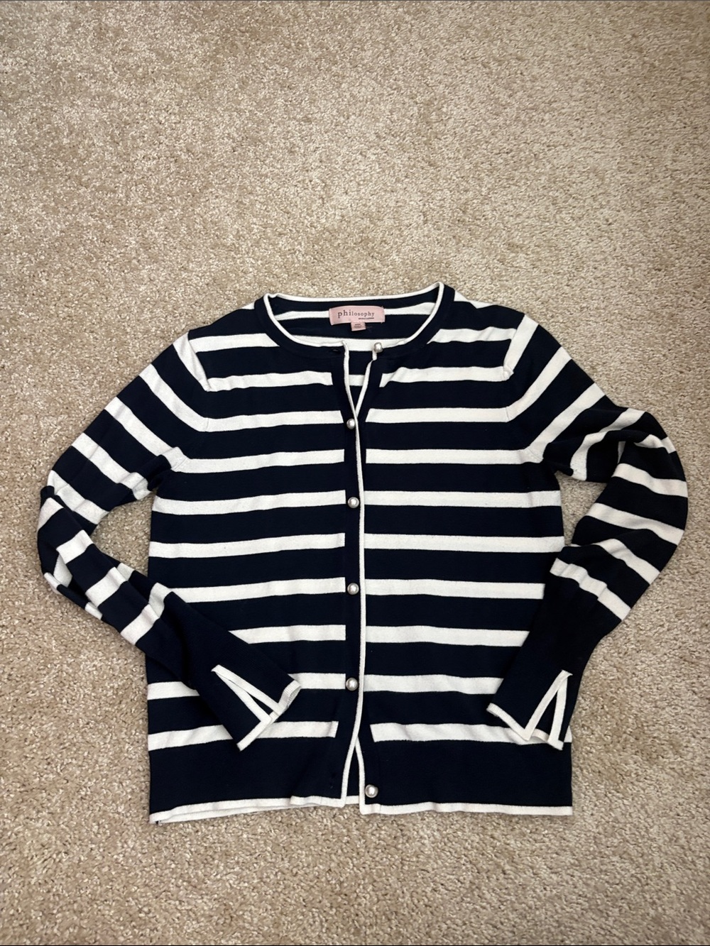 Philosophy Navy and White Striped Button-Front Cardigan